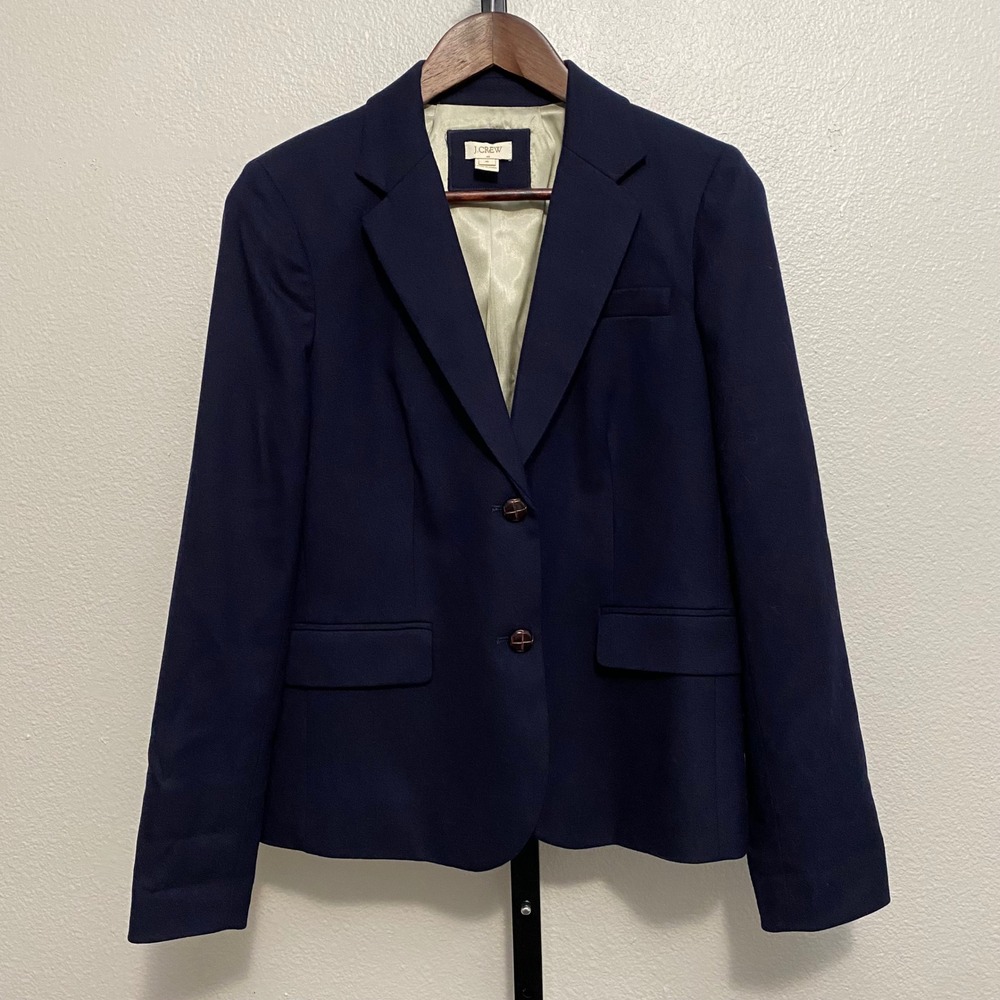 J Crew Women's Wool Blend Schoolboy Blazer 8 Navy Heritage Academia Old Money